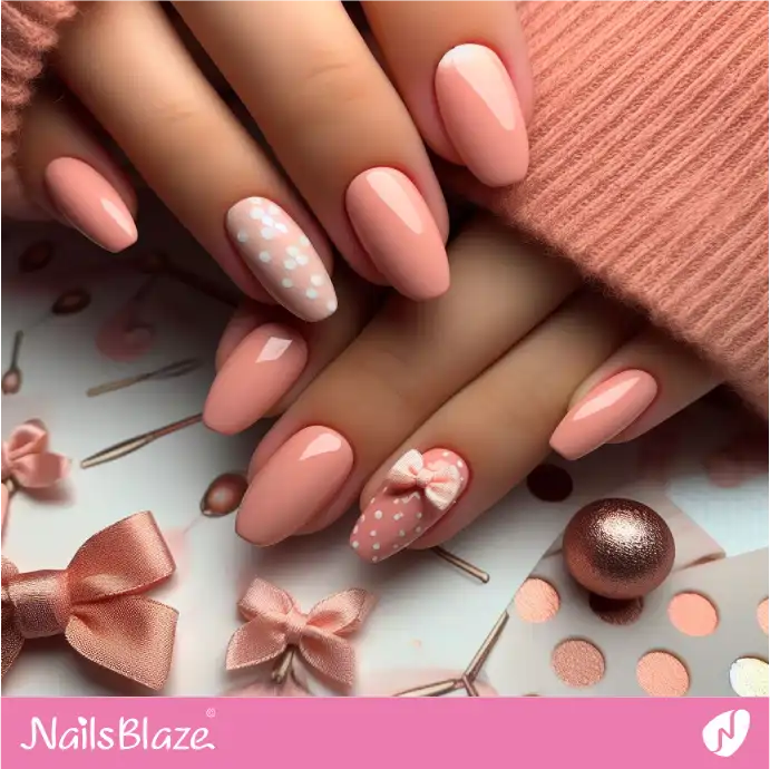 Peach Fuzz Nails Polka Dots and a Bow Design | Color of the Year 2024 - NB1940